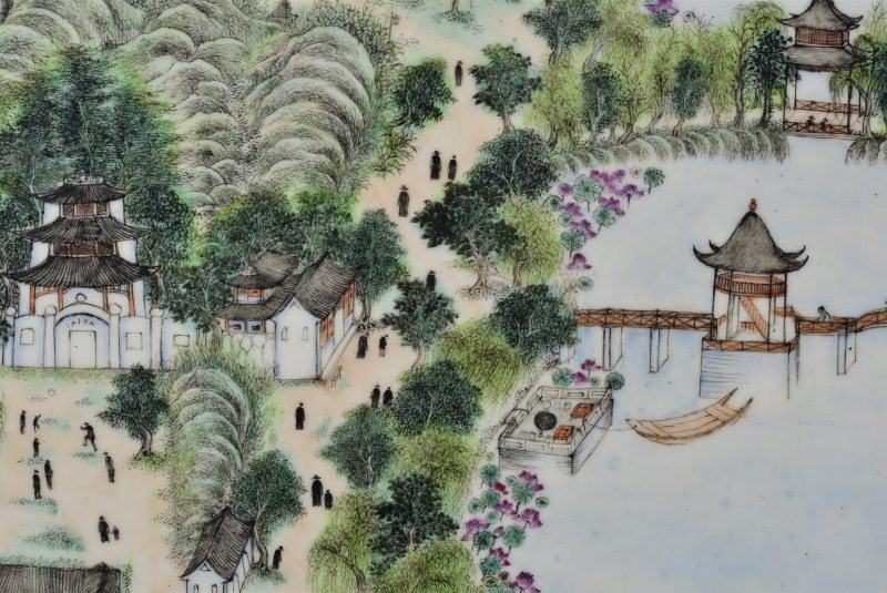 民国 余立成莲花塘风光瓷板 - 图5