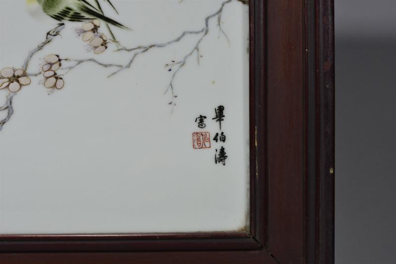民国 毕伯涛粉彩四季鸣禽花鸟瓷板四条屏 - 图8