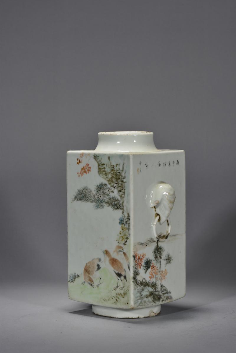 清光绪 胡孔规山水花鸟琮式瓶 - 图3