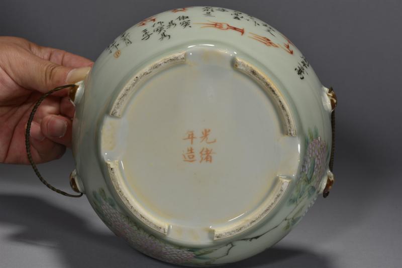 清光绪 程仲浅绛彩花鸟暖锅 - 图6