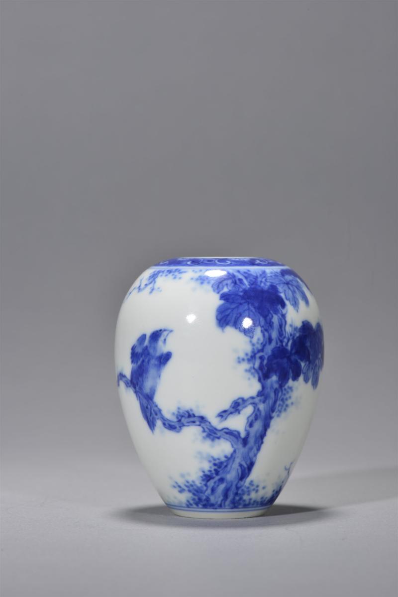 清光绪 青花花鸟纹水盂 - 图2