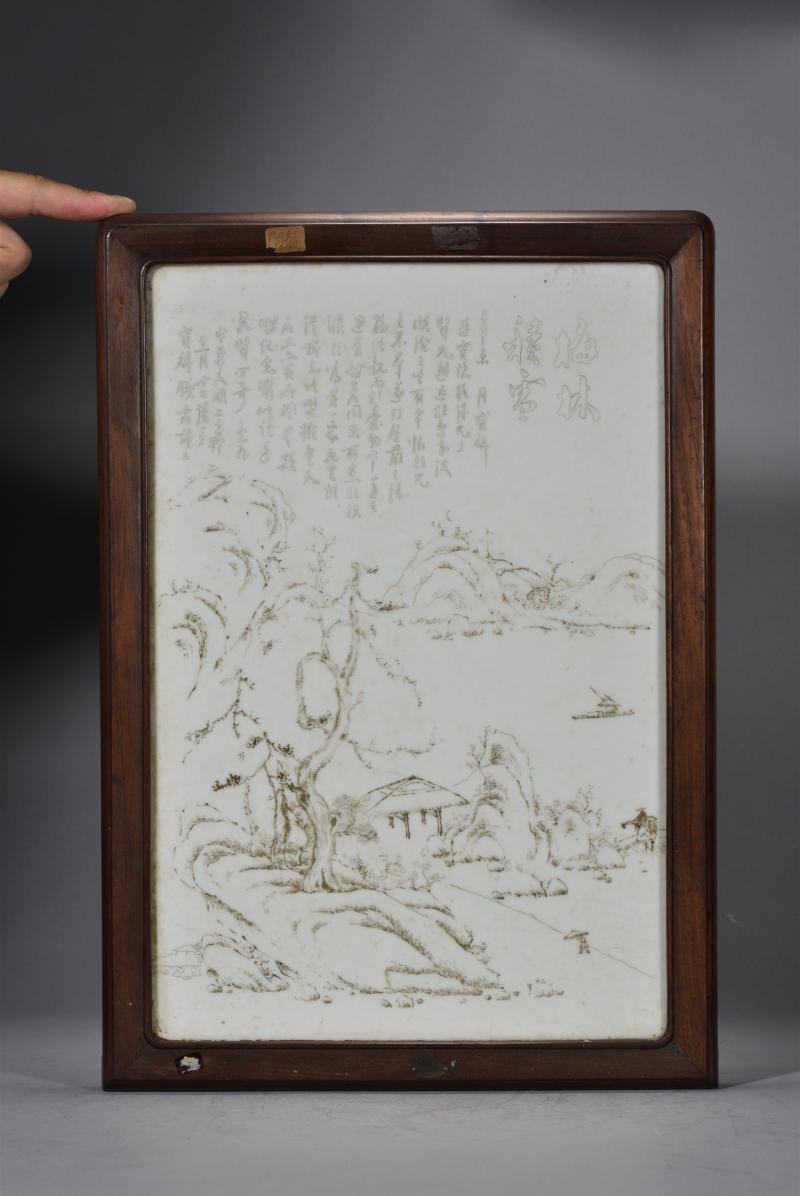 民国 刻瓷「梅林积雪」瓷板 - 图2