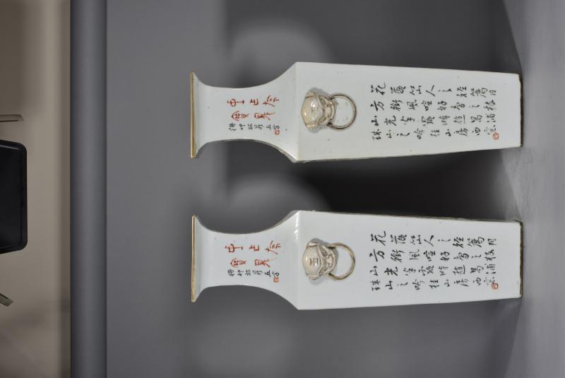 清光绪 陆清标人物花鸟300 件扁方瓶 - 图9