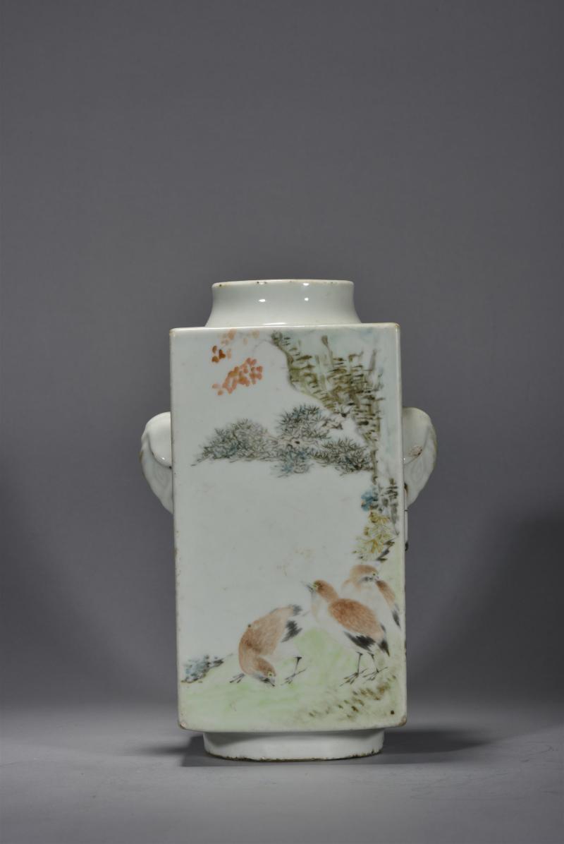清光绪 胡孔规山水花鸟琮式瓶 - 图6