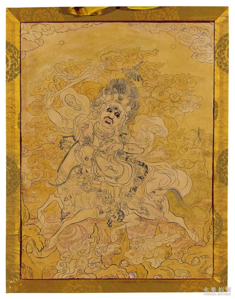 19世纪 （蒙古）白描吉祥天母唐卡