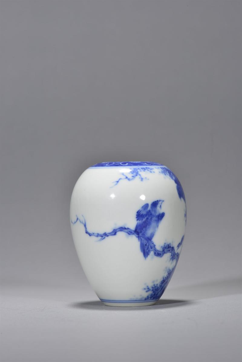 清光绪 青花花鸟纹水盂 - 图4