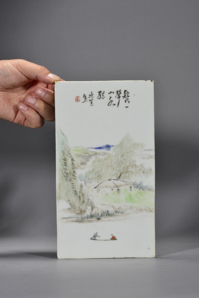 清光绪 程言浅绛彩山水瓷板 - 图4