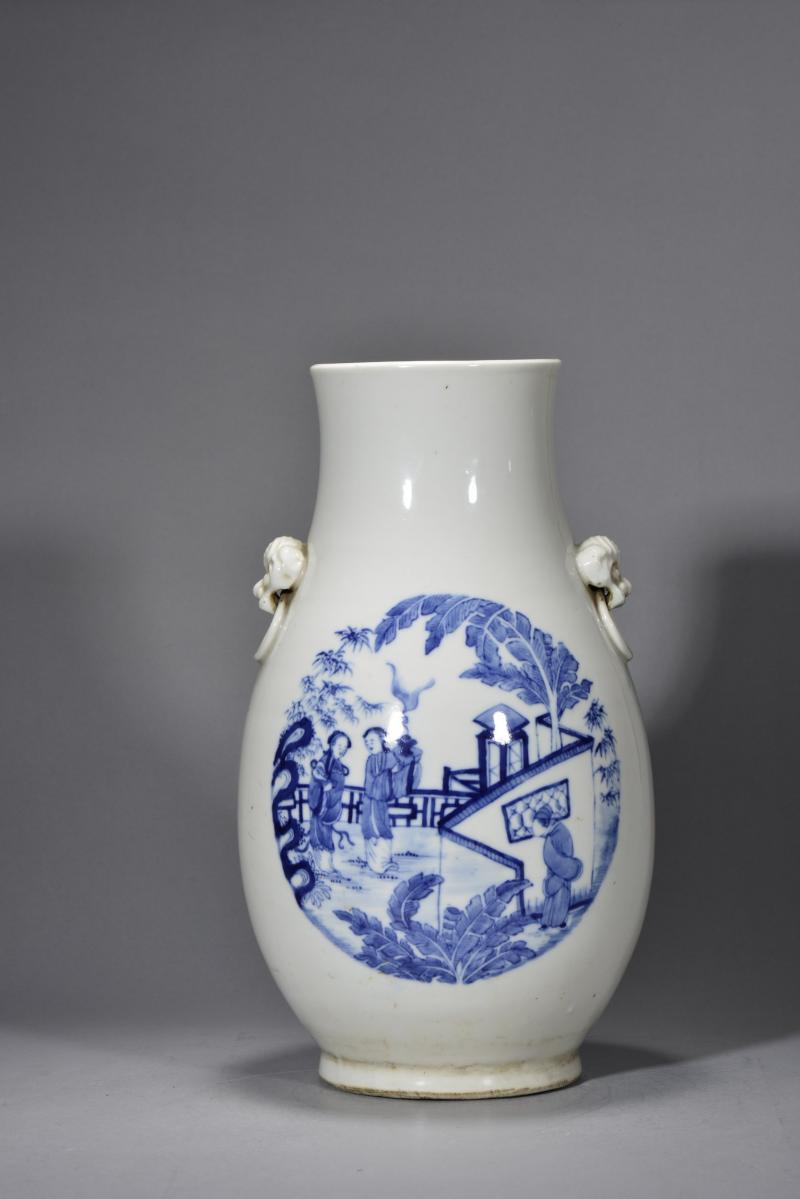 清道光 青花西厢记辅首尊 - 图3