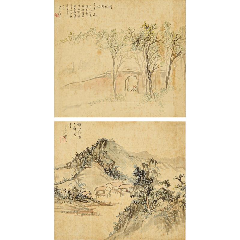 清光绪 程门山水小品二幅