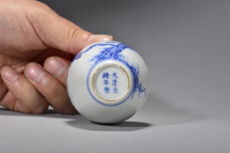 清光绪 青花花鸟纹水盂 - 图5