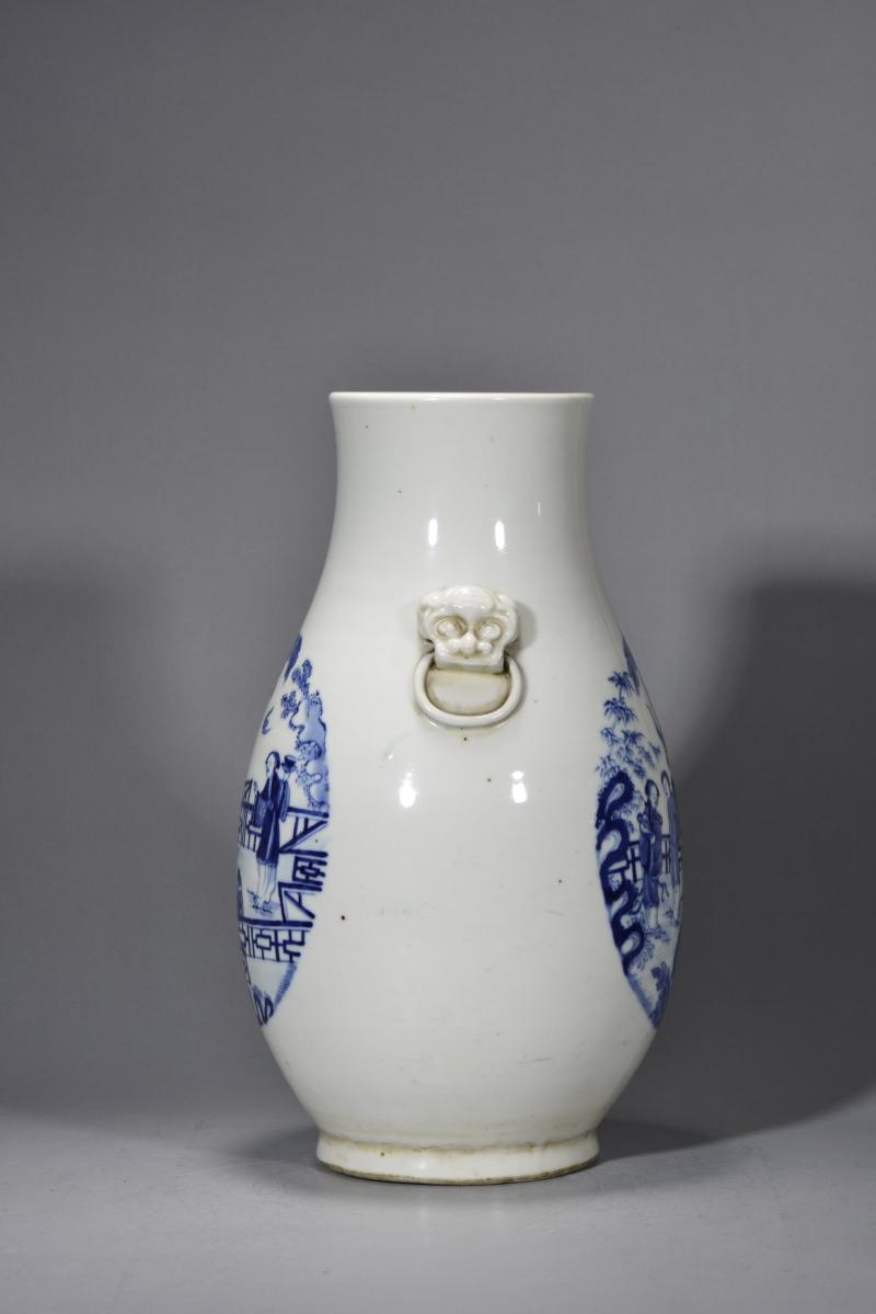 清道光 青花西厢记辅首尊 - 图4