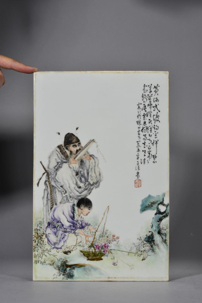 民国 段子安款粉彩「八仙人物」瓷板一对 - 图6