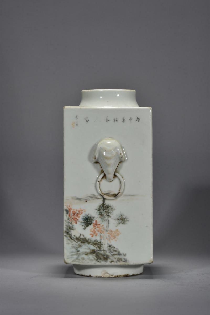 清光绪 胡孔规山水花鸟琮式瓶 - 图9