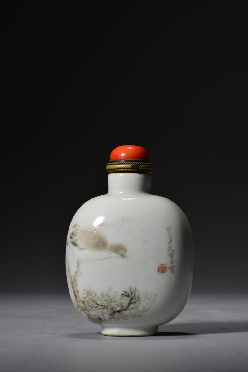 清光绪 程门浅绛彩花鸟大号鼻烟壶 - 图7