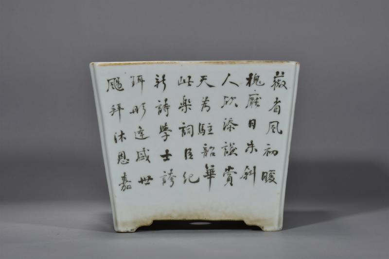 清光绪 汪藩浅绛彩山水花鸟四方花盆 - 图7