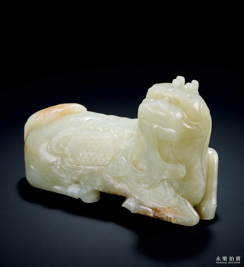 明 白玉麒麟负书摆件