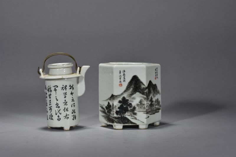 民国 陈松米家山水六方温酒壶 - 图7