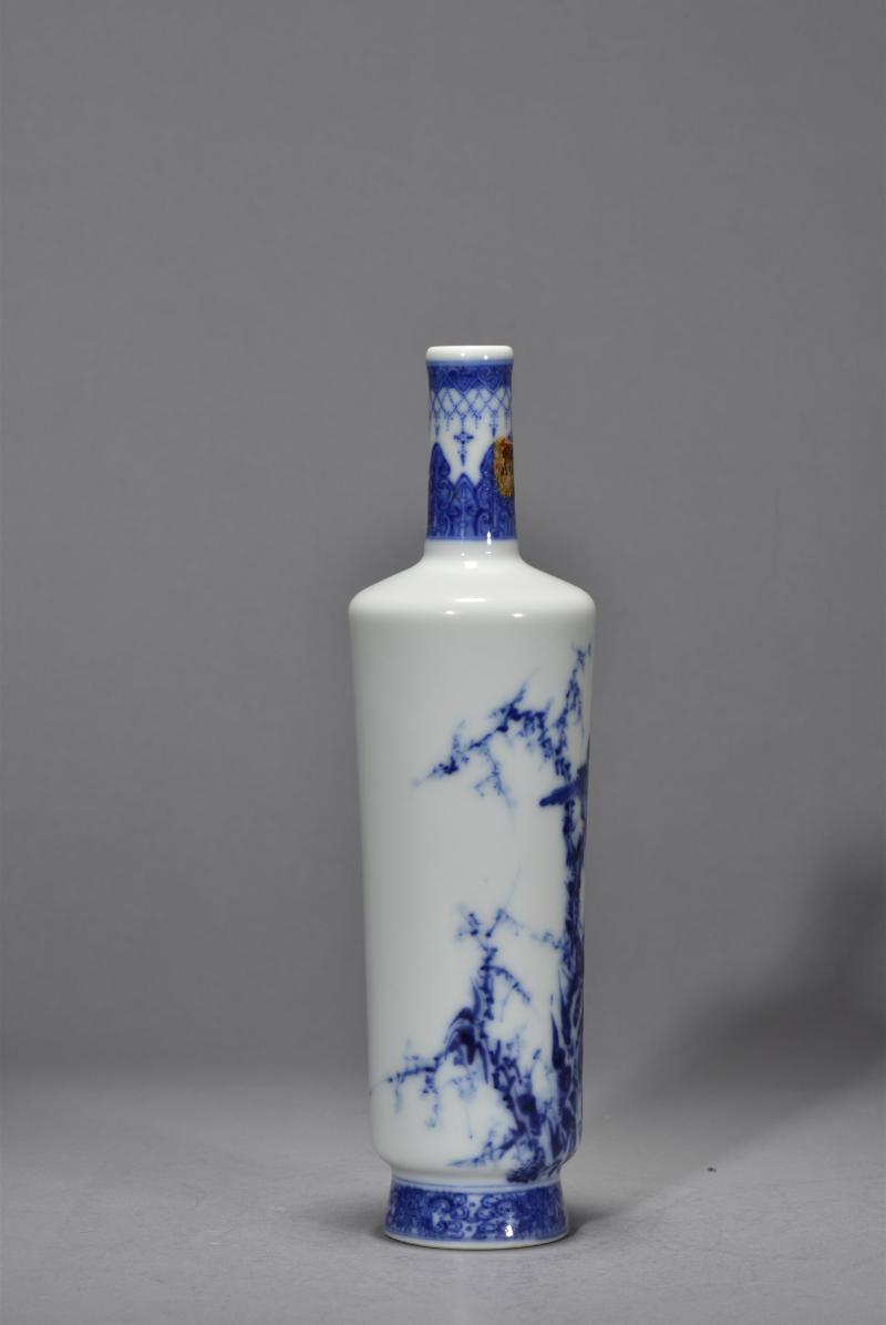 民国 王步风格青花花鸟棒槌瓶 - 图3