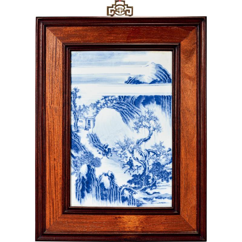 清光绪 青花山水瓷板