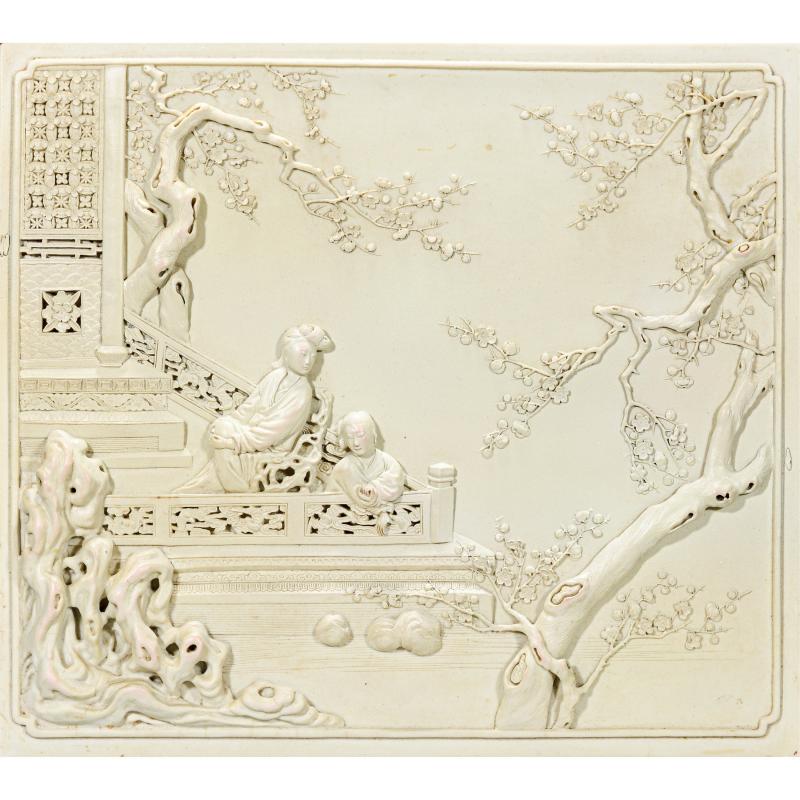 清道光 （传）陈国治江东二美雕瓷瓷板