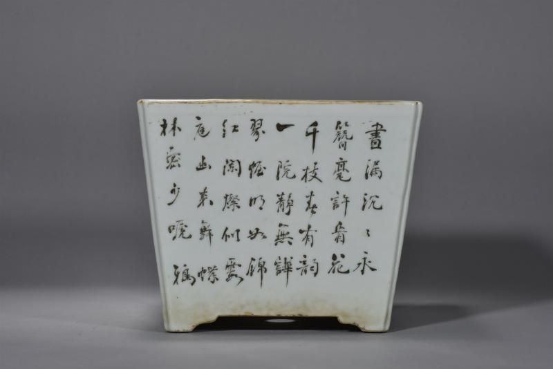 清光绪 汪藩浅绛彩山水花鸟四方花盆 - 图9