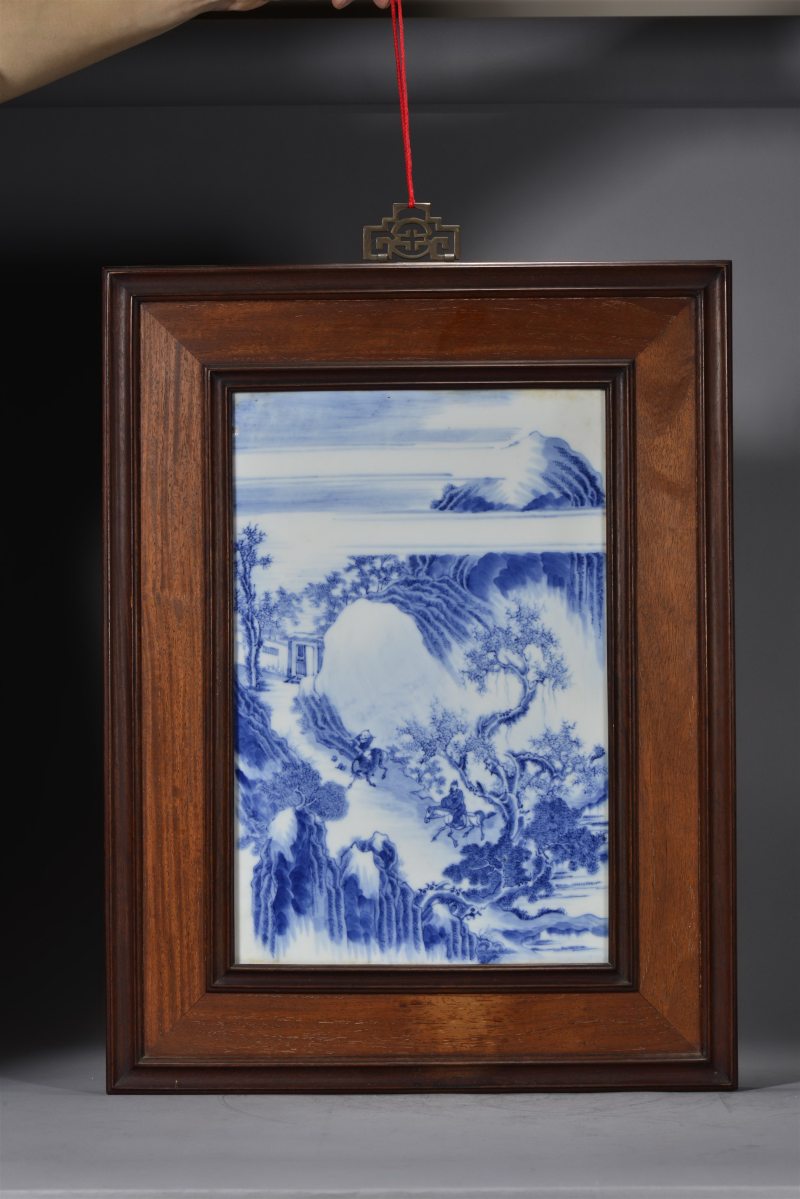 清光绪 青花山水瓷板 - 图2