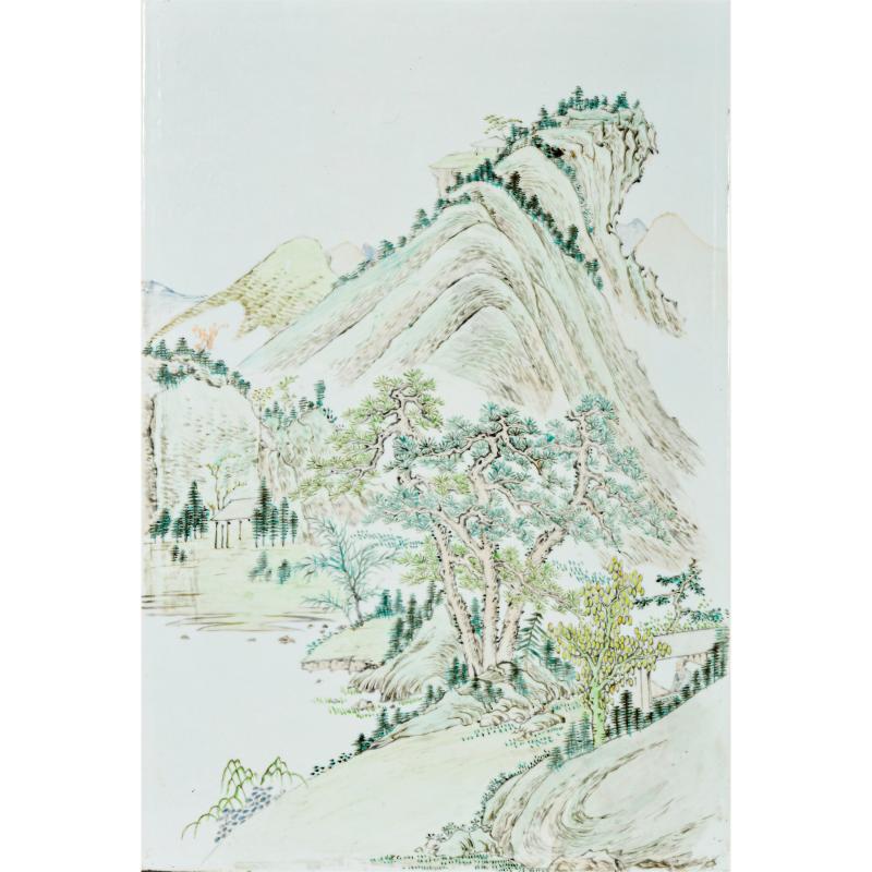清光绪 浅绛彩通景山水巨幅瓷板