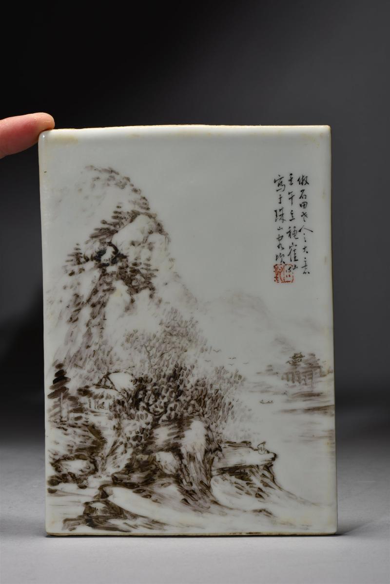 民国 田鹤仙墨彩山水砚屏 - 图5
