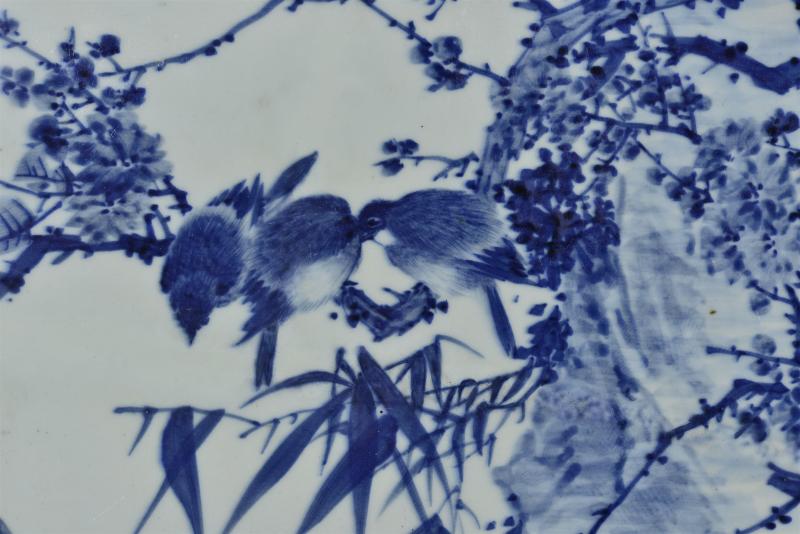 清光绪 金品卿风格青花花鸟瓷板插屏 - 图3