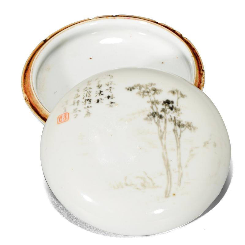 清同治 金品卿墨彩文房印泥盒