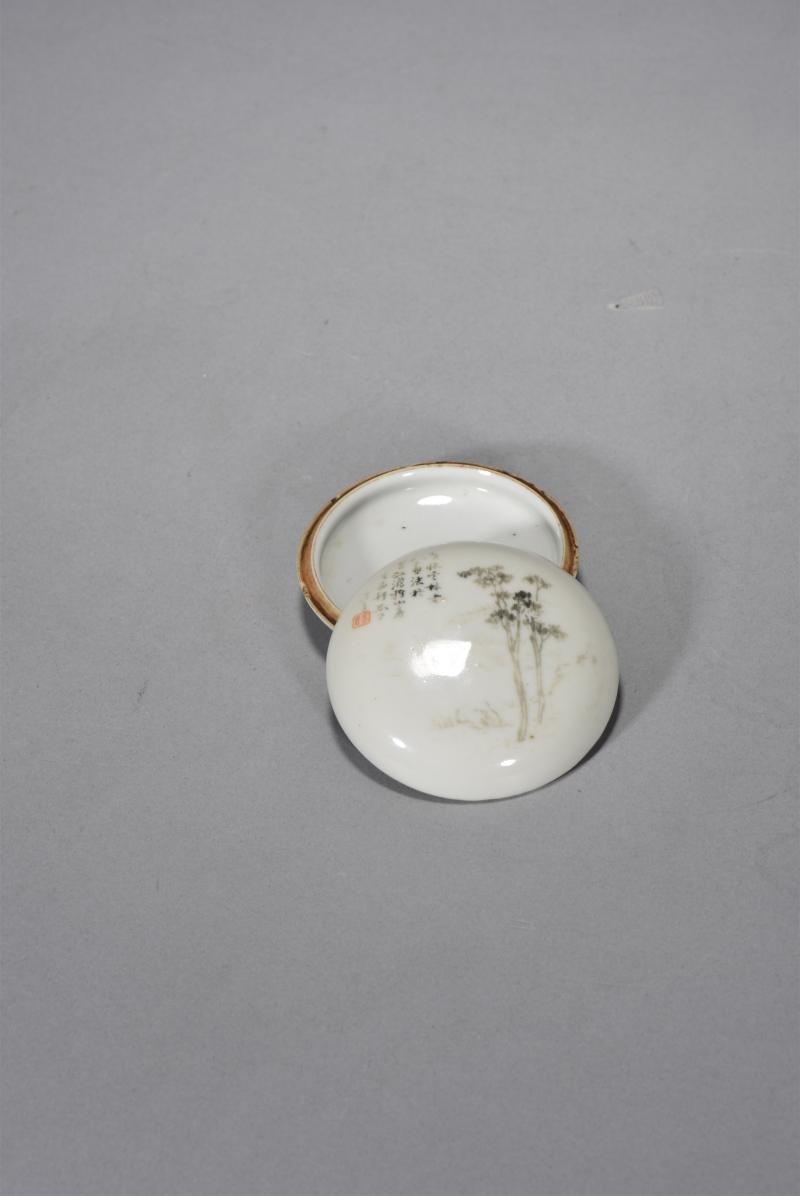 清同治 金品卿墨彩文房印泥盒 - 图2