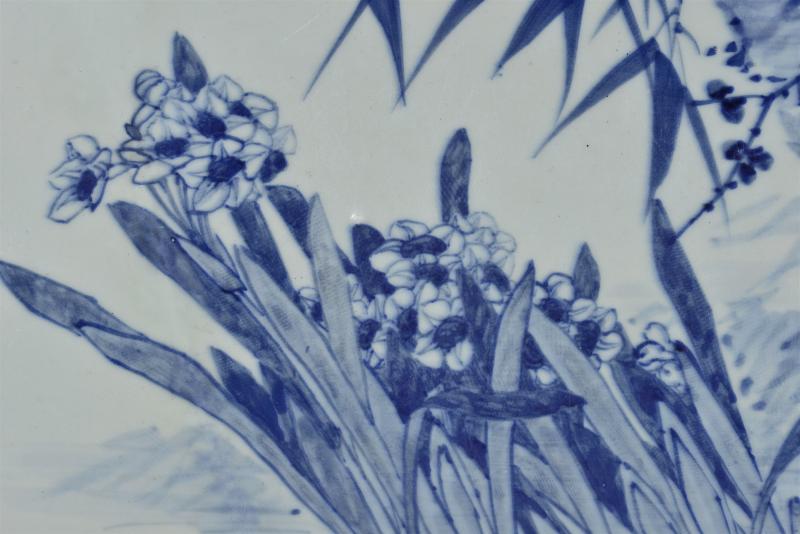 清光绪 金品卿风格青花花鸟瓷板插屏 - 图4