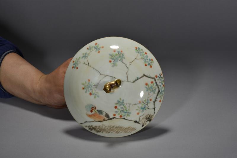 清光绪 程仲浅绛彩花鸟暖锅 - 图7