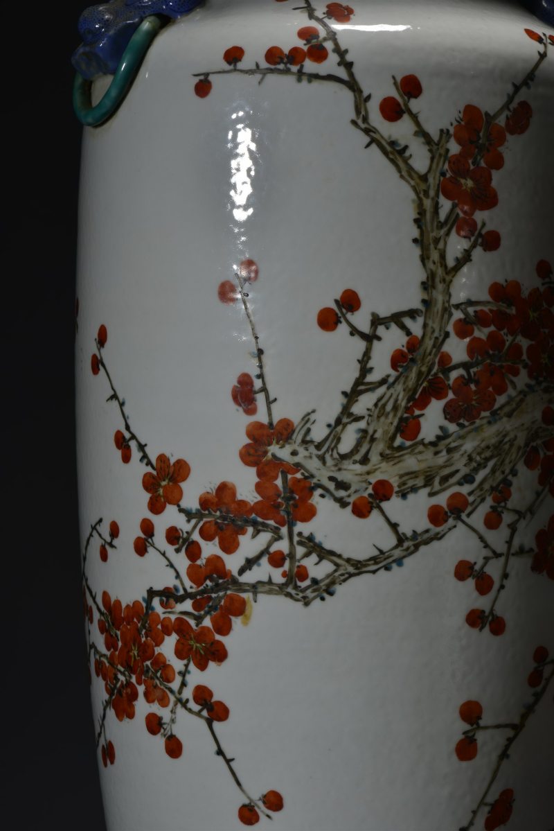 清光绪 金品卿风格浅绛彩梅花图大瓶一对 - 图13