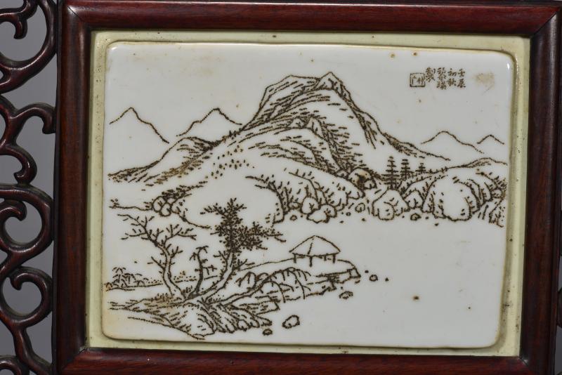 清光绪 黎瑛刻瓷山水瓷板 - 图5
