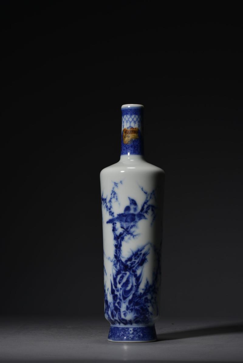 民国 王步风格青花花鸟棒槌瓶 - 图7