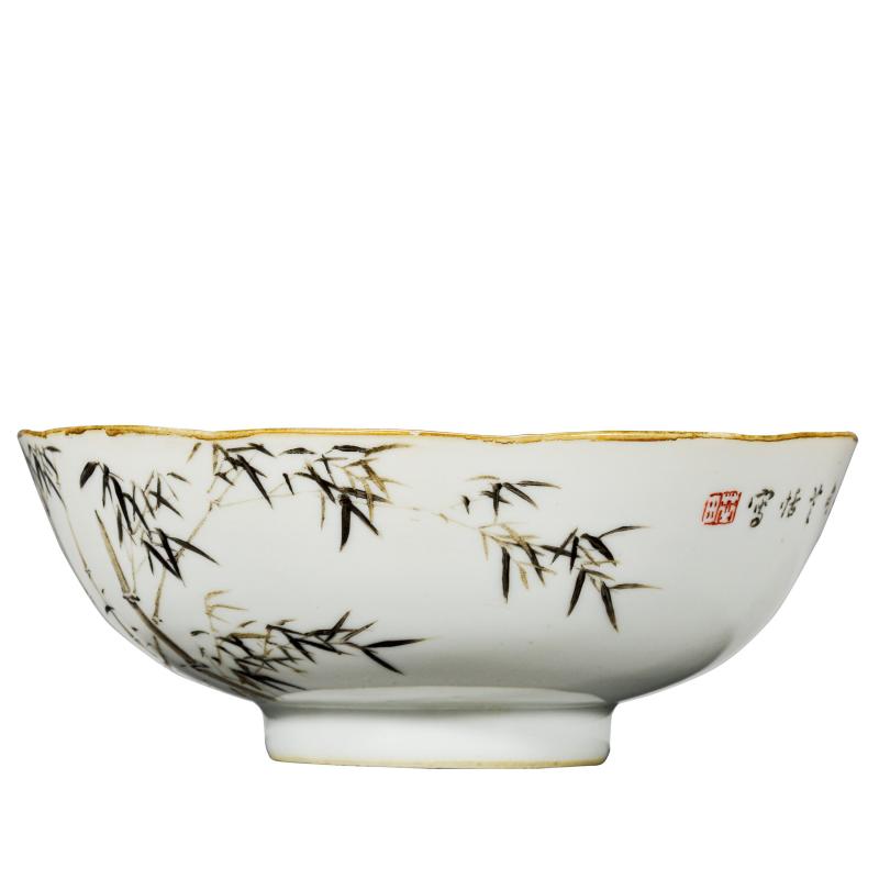 清光绪 芝恬墨竹图碗
