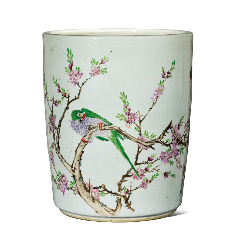 清光绪 金品卿风格浅绛彩桃李鹦鹉图画缸