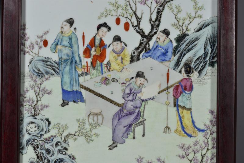 民国 粉彩桃李夜宴图插屏 - 图3