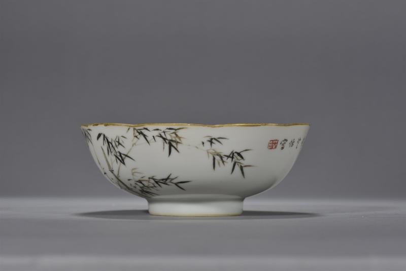 清光绪 芝恬墨竹图碗 - 图3