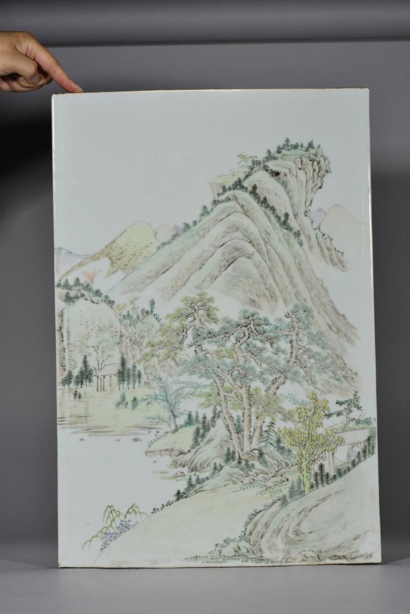 清光绪 浅绛彩通景山水巨幅瓷板 - 图5