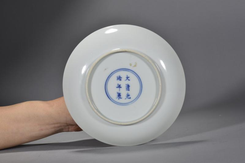 清光绪 张子英浅绛彩桃柳春燕盘 - 图3