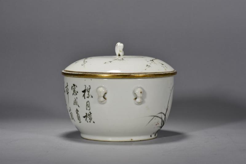 清光绪 程友石墨彩梅兰图暖锅 - 图5