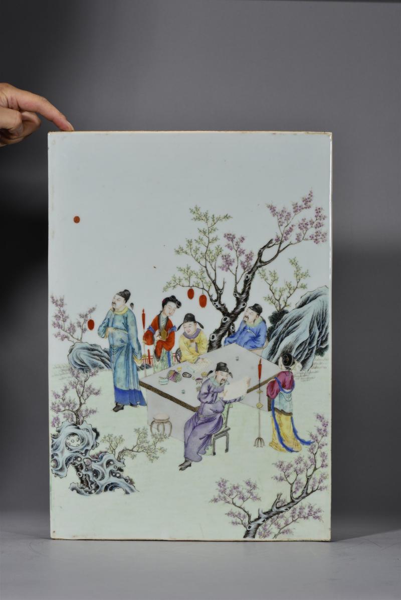 民国 粉彩桃李夜宴图插屏 - 图5