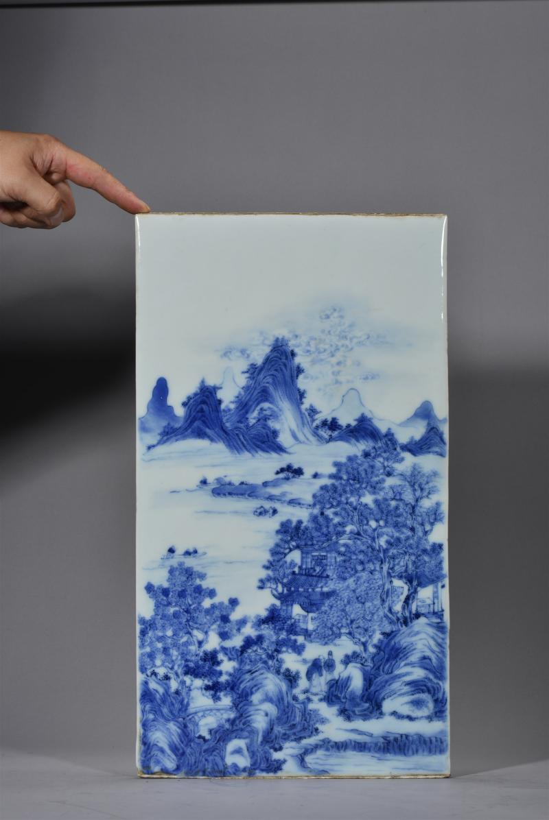 民国 青花山水瓷板 - 图4