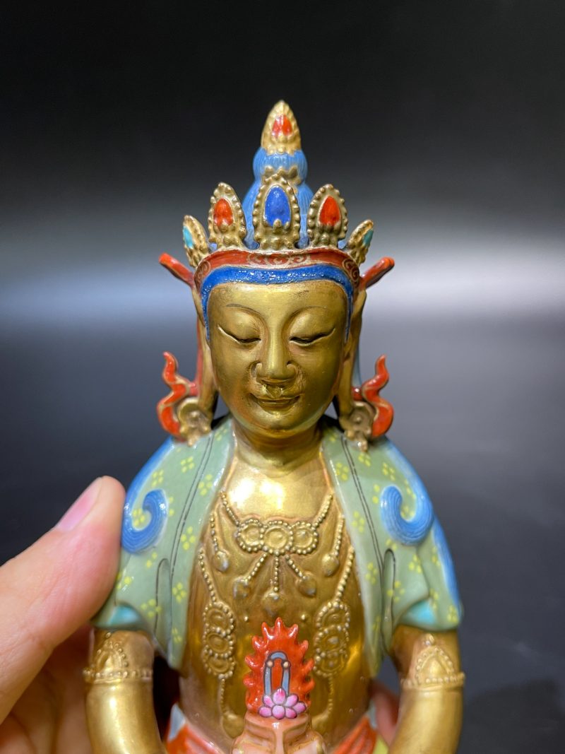 清乾隆 粉彩描金无量寿佛 - 图12