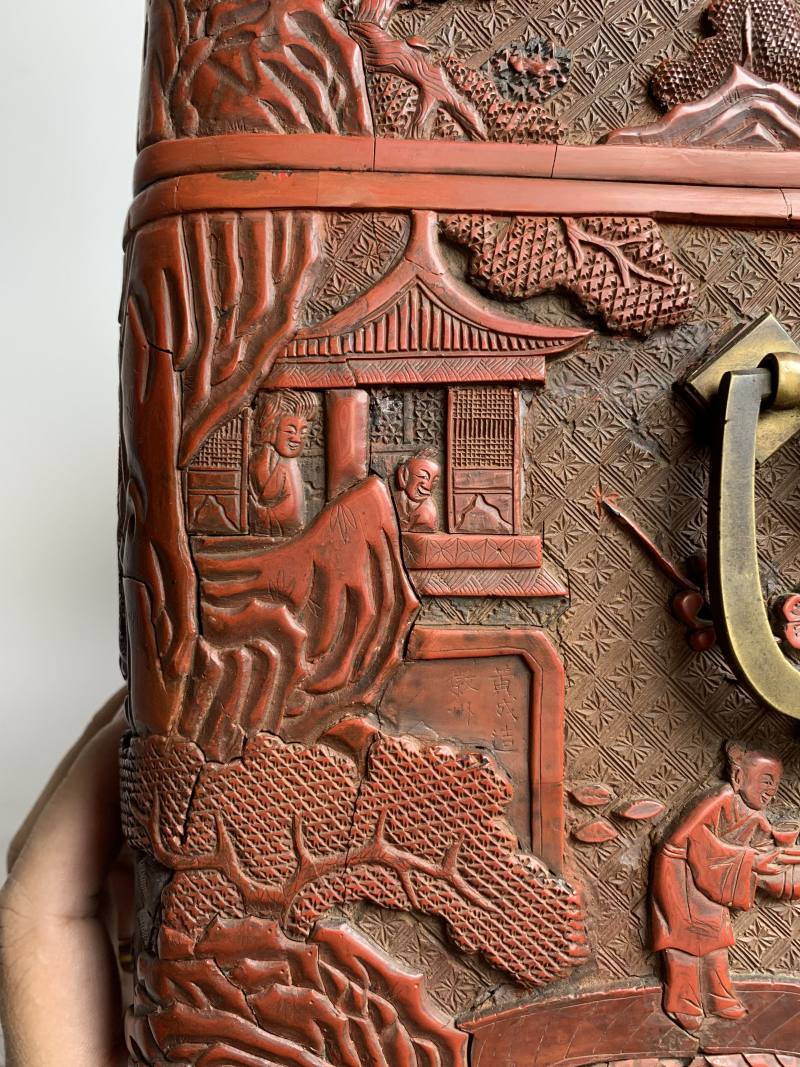 明 “黄成造”款剔红郭子仪祝寿图箱 - 图25