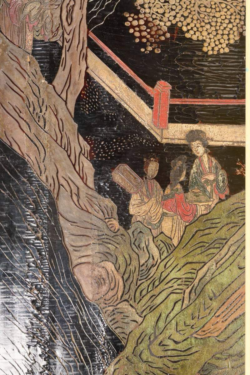 Lot1048 清康熙十二年（1673） 广作三水县知县苏嵋荣寿款彩大屏风 十二扇 - 图4