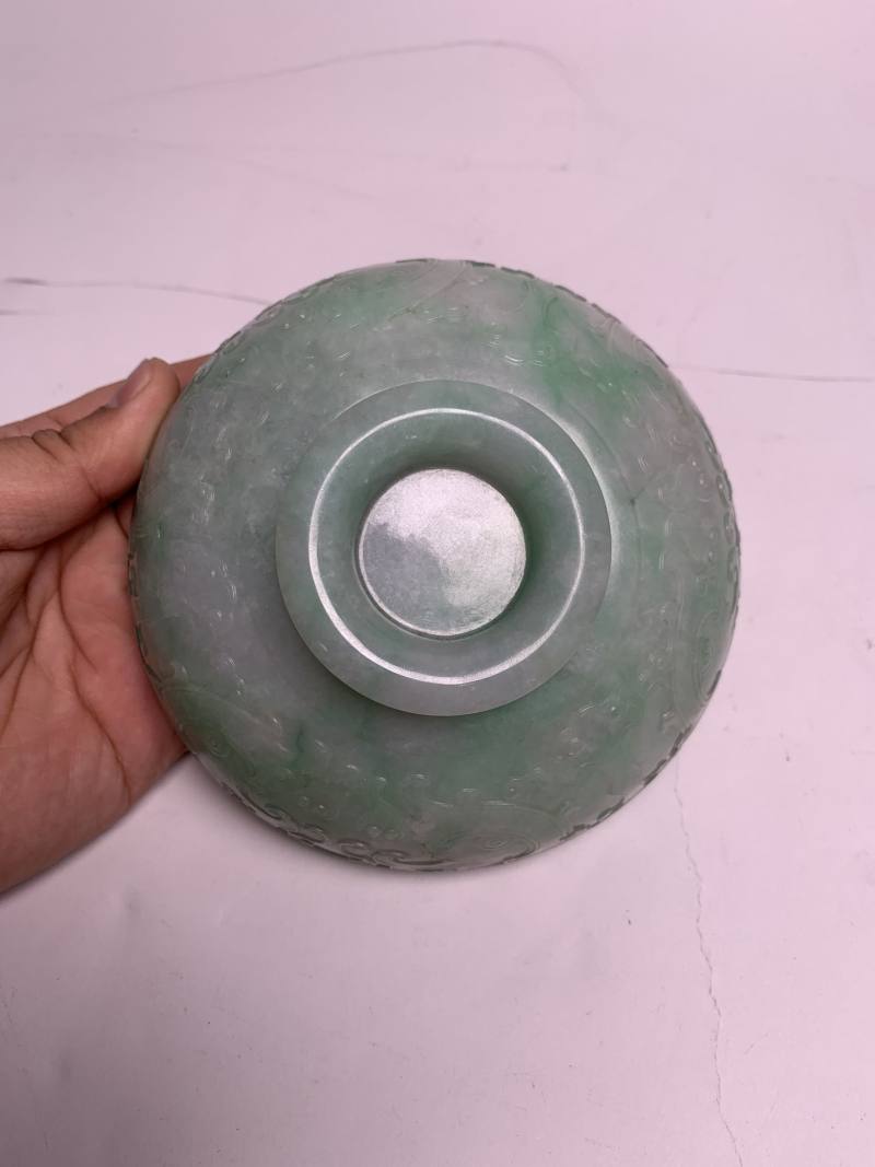 清 翡翠游环凤耳兽面纹盖炉（紫檀座） - 图6