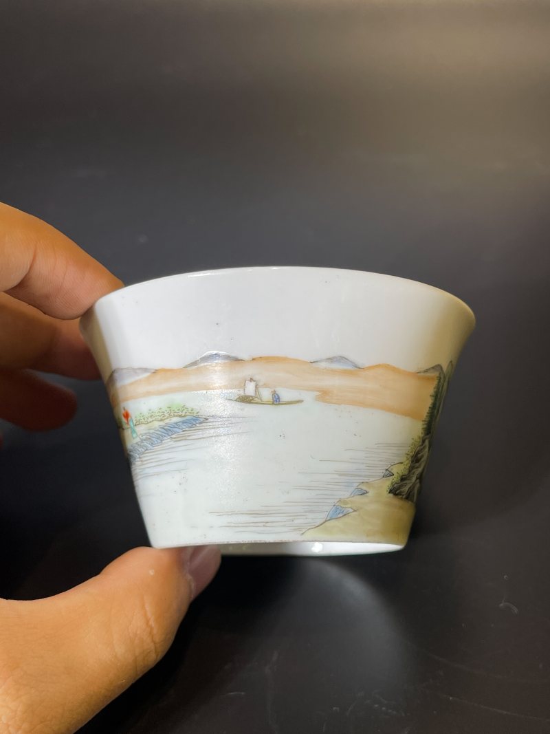 民国 粉彩山水纹马蹄杯 - 图6
